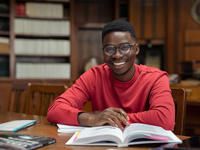 Student studying in library