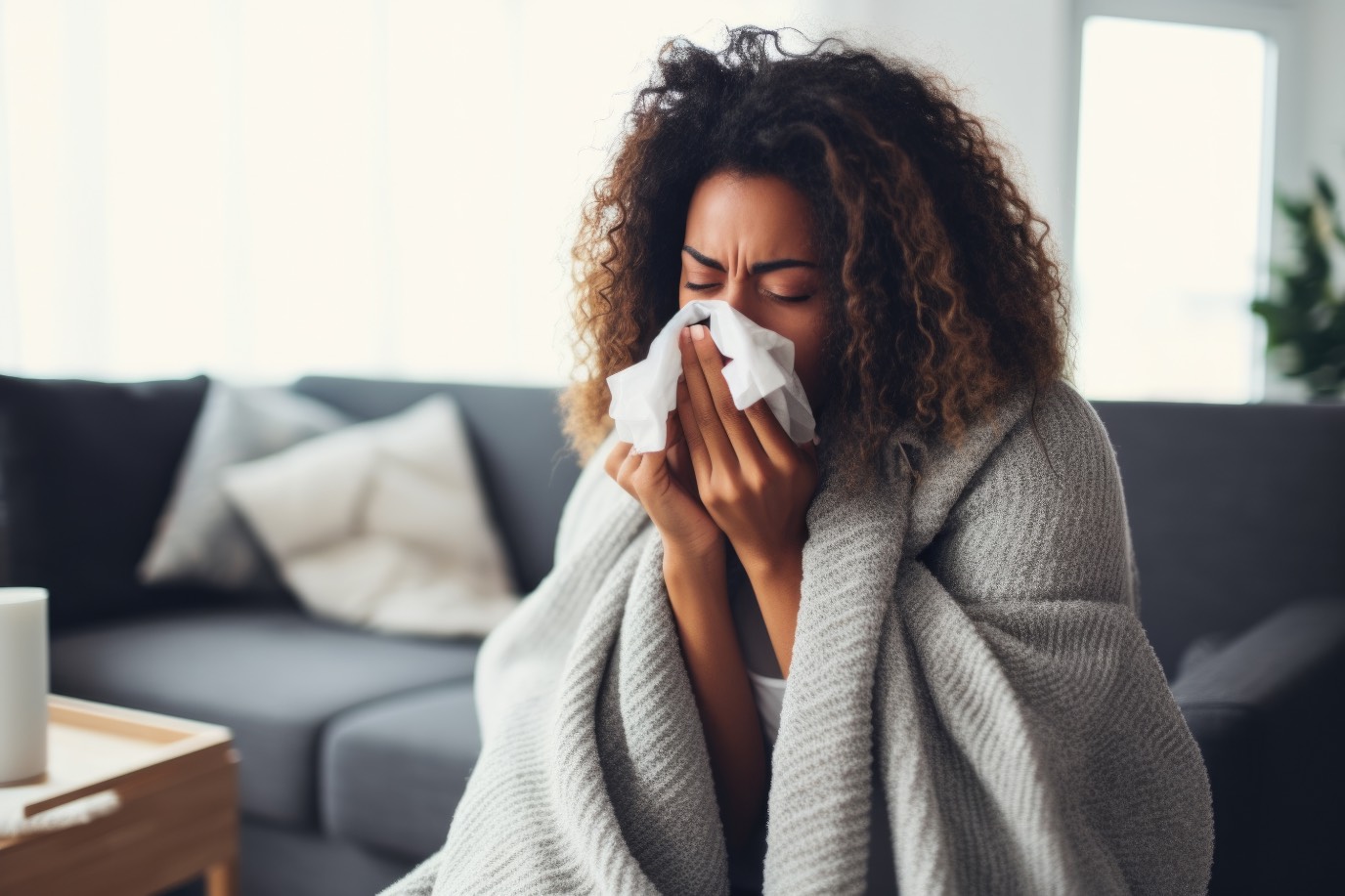 sick student woman with a cold